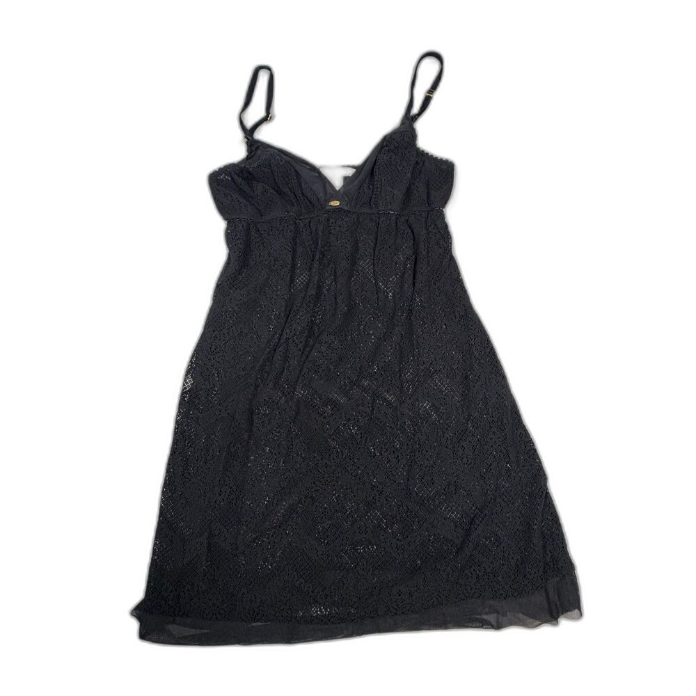 Victorias Secret Very Sexy Babydoll Slip Nightgown Black Crochet Lace M Y2K